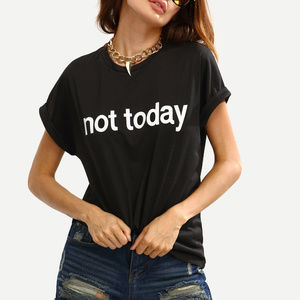Crew Neck Letters Print Cuffed Sleeve T-shirt